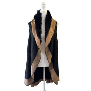 Natalia Romano Faux Fur Reversible Italian Wool Blend Vest Asymmetrical One Size